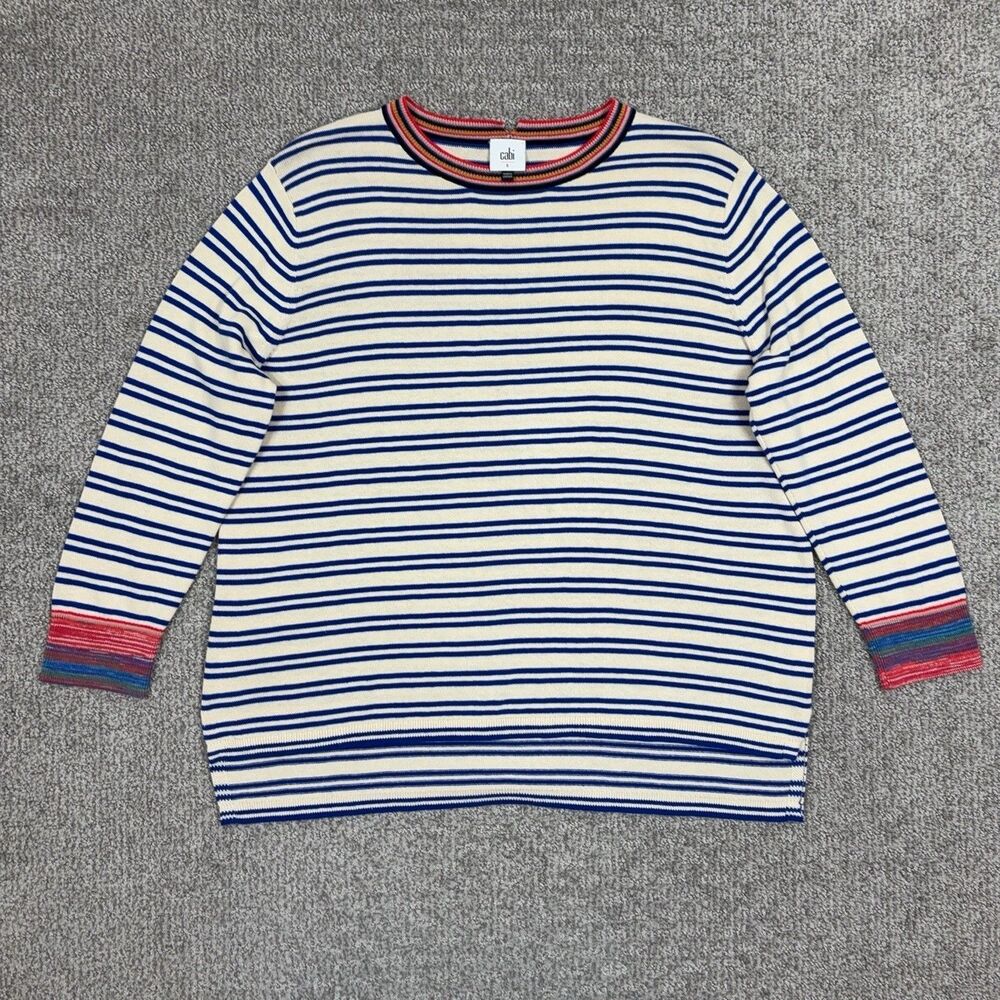 Cabi Sweater Womens Small Blue Stripe Crewneck Cotton Knit Nautical Coastal
